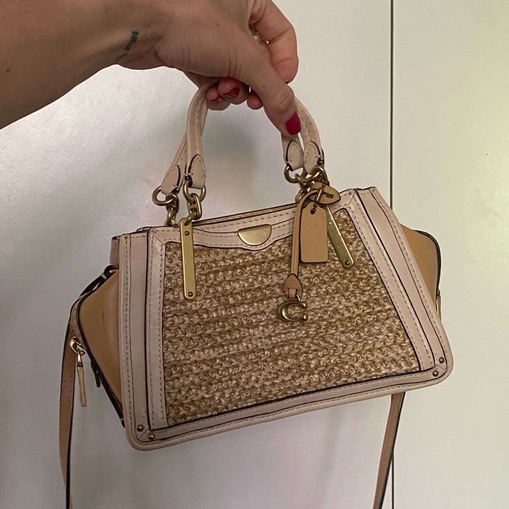 Coach raffia mini tan crossbody bag